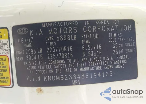 2008 Kia Sedona Lx from USA, damaged, VIN KNDMB233486194165